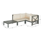 Ensemble de canapé d'angle modulaire 4 pièces Lynwood en bois d'acacia gris cendré avec coussins beiges SAFAVIEH Outdoor Living - 68,5 cm L x 68,5 cm P x 68,5 cm H