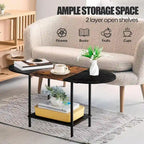 Table basse ovale de style Mid-Century avec rangement à 2 niveaux pour petits espaces