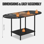 Table basse ovale de style Mid-Century avec rangement à 2 niveaux pour petits espaces