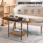 Table basse ovale de style Mid-Century avec rangement à 2 niveaux pour petits espaces