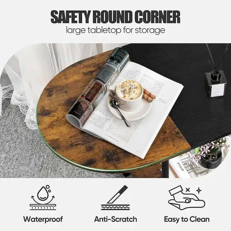 Table basse ovale de style Mid-Century avec rangement à 2 niveaux pour petits espaces