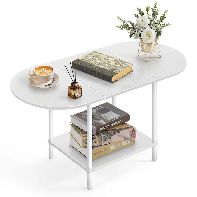 Table basse ovale de style Mid-Century avec rangement à 2 niveaux pour petits espaces