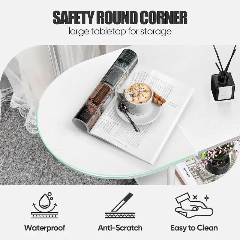 Table basse ovale de style Mid-Century avec rangement à 2 niveaux pour petits espaces