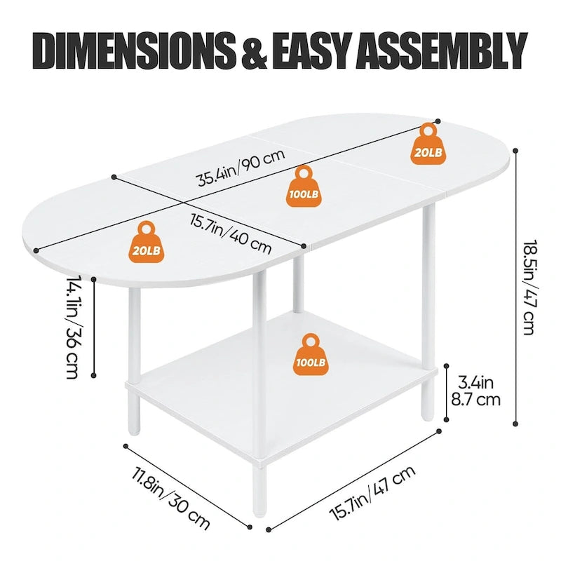 Table basse ovale de style Mid-Century avec rangement à 2 niveaux pour petits espaces