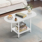 Table basse ovale de style Mid-Century avec rangement à 2 niveaux pour petits espaces