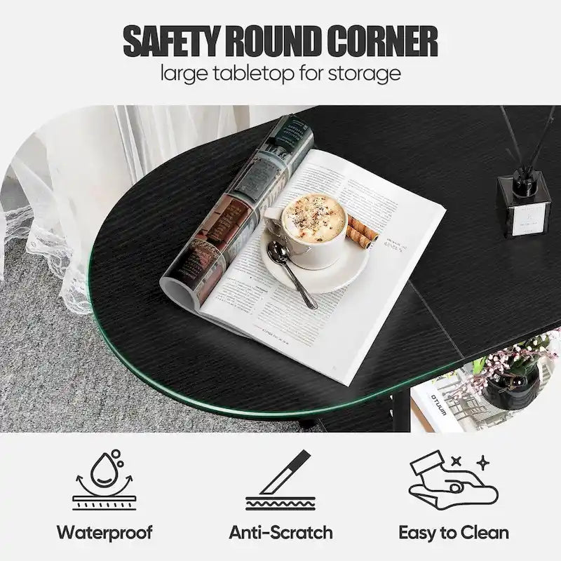 Table basse ovale de style Mid-Century avec rangement à 2 niveaux pour petits espaces