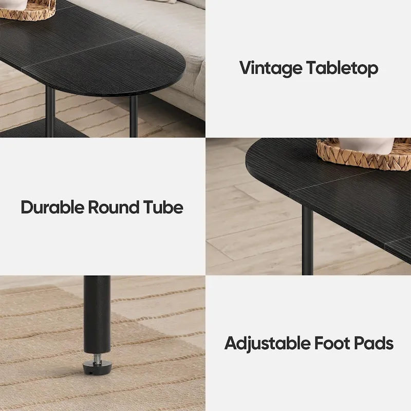 Table basse ovale de style Mid-Century avec rangement à 2 niveaux pour petits espaces