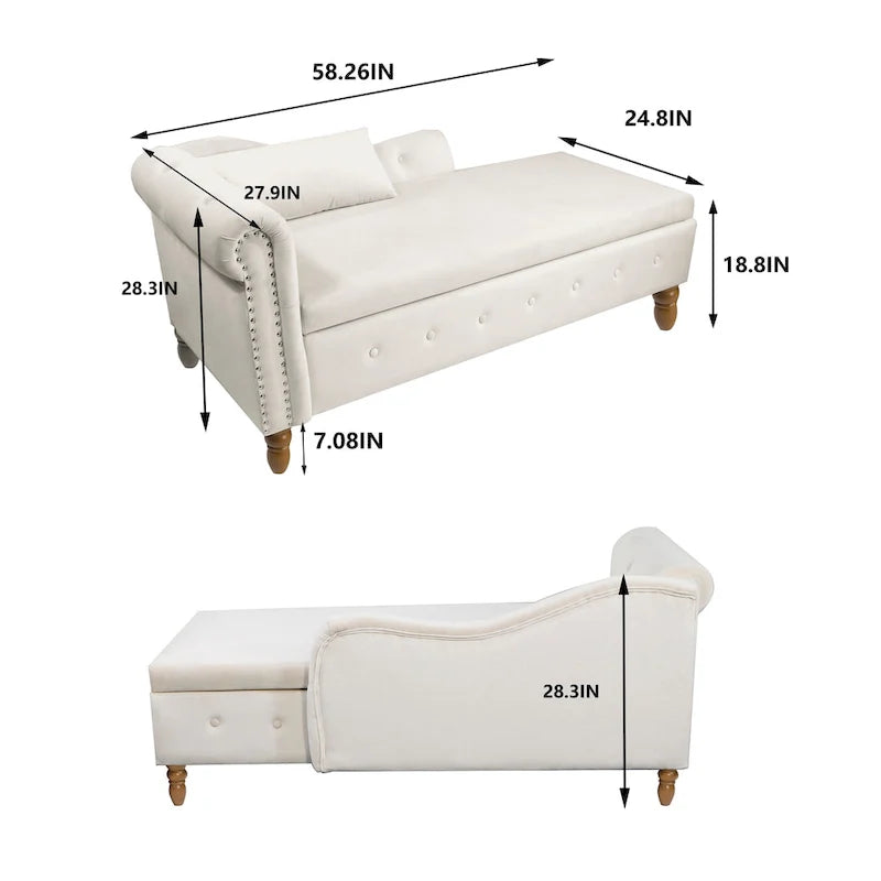 Coussin de rangement, méridienne en velours, méridienne moderne à accoudoirs arrondis