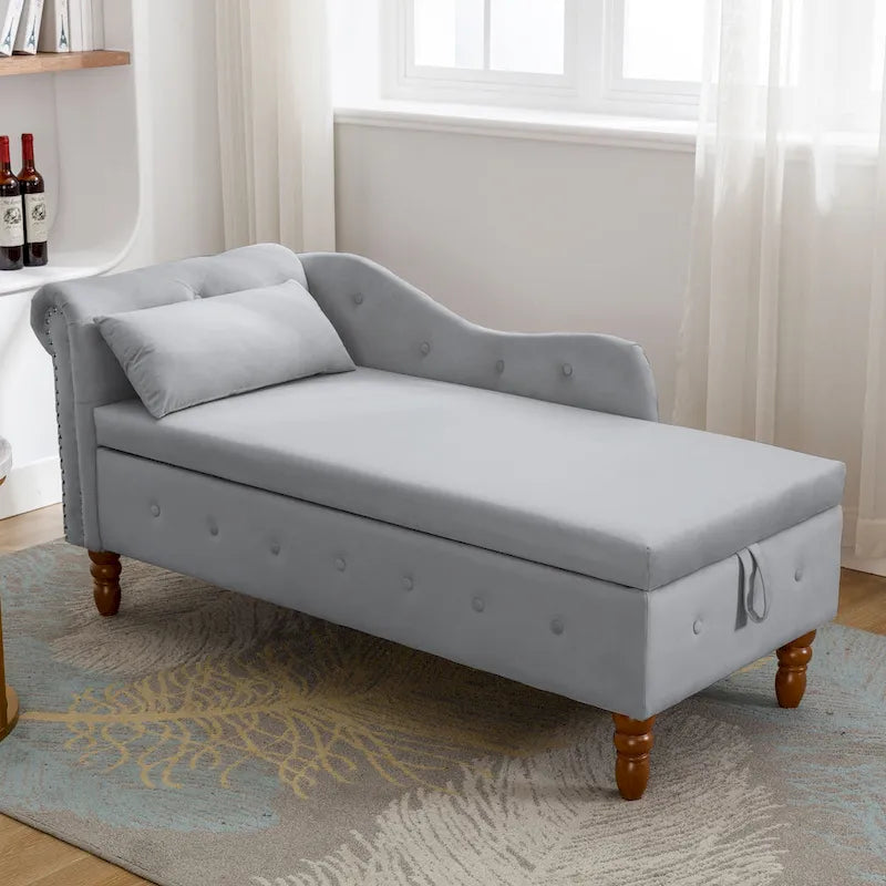 Coussin de rangement, méridienne en velours, méridienne moderne à accoudoirs arrondis