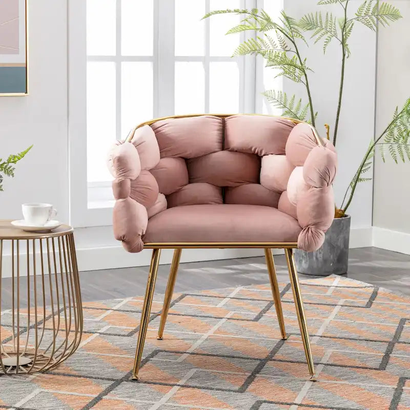 Fauteuil de chambre moderne de luxe en velours, tabouret de coiffeuse.
