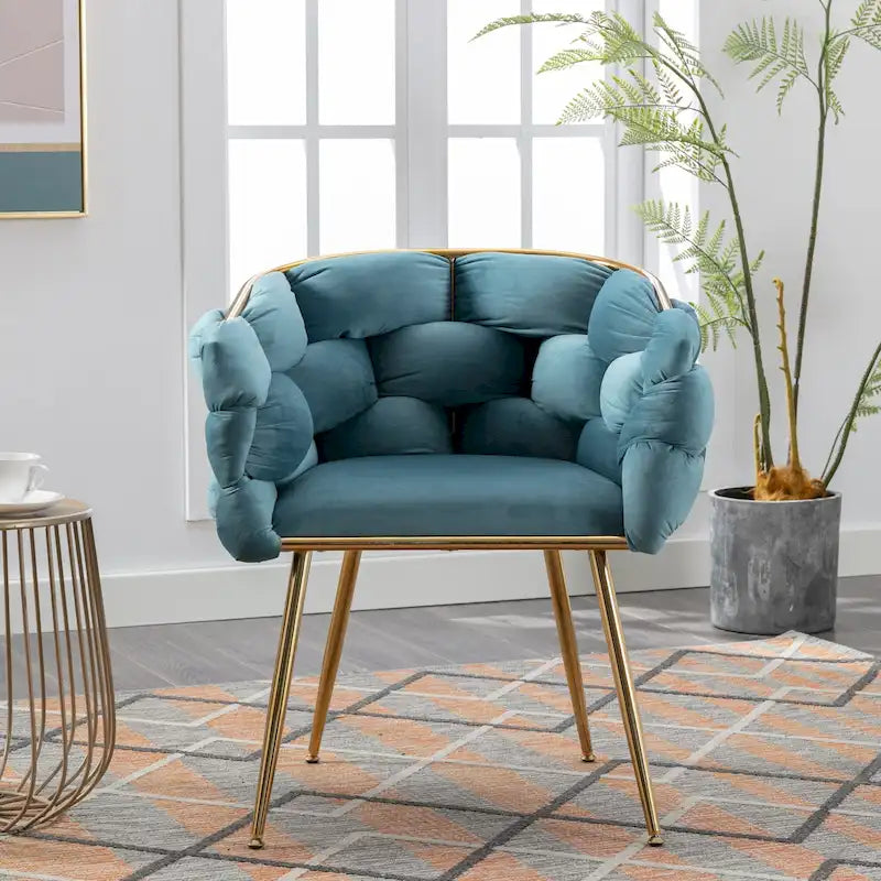 Fauteuil de chambre moderne de luxe en velours, tabouret de coiffeuse.
