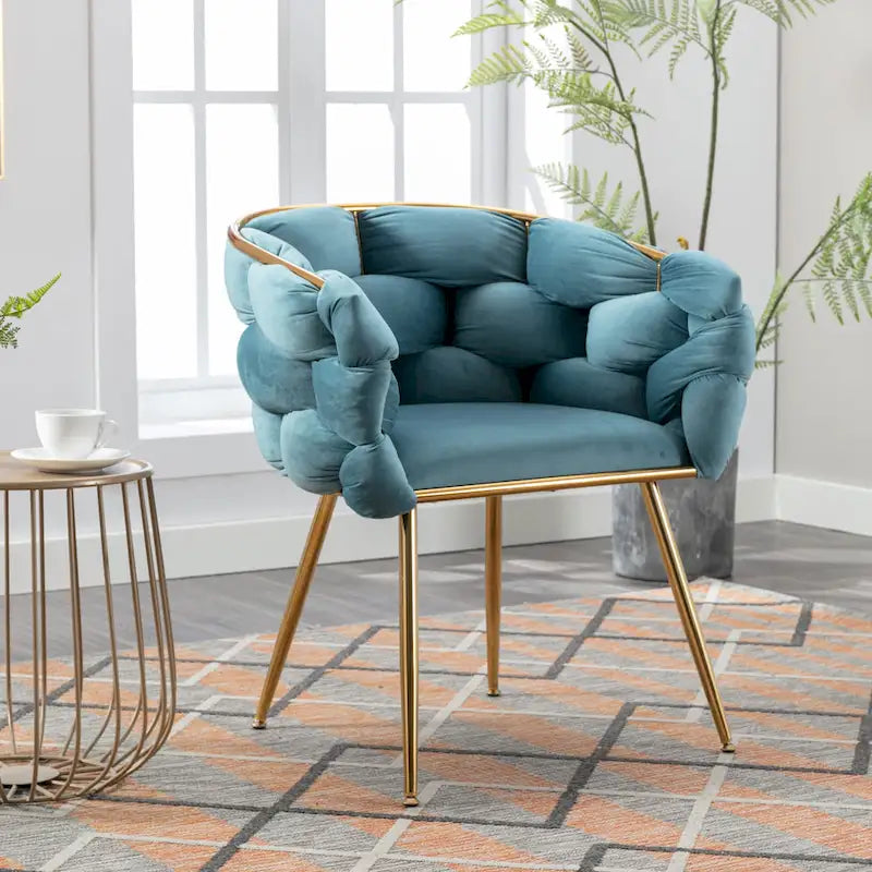 Fauteuil de chambre moderne de luxe en velours, tabouret de coiffeuse.