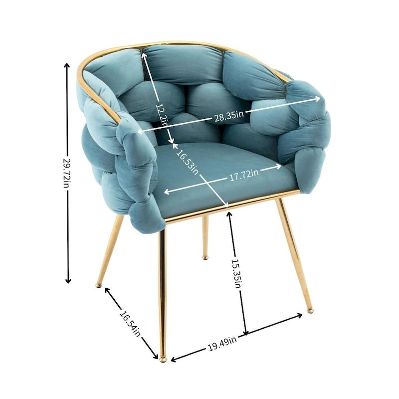 Fauteuil de chambre moderne de luxe en velours, tabouret de coiffeuse.
