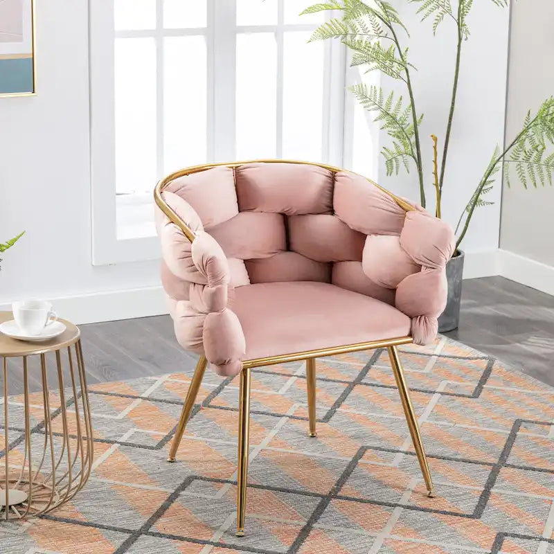 Fauteuil de chambre moderne de luxe en velours, tabouret de coiffeuse.