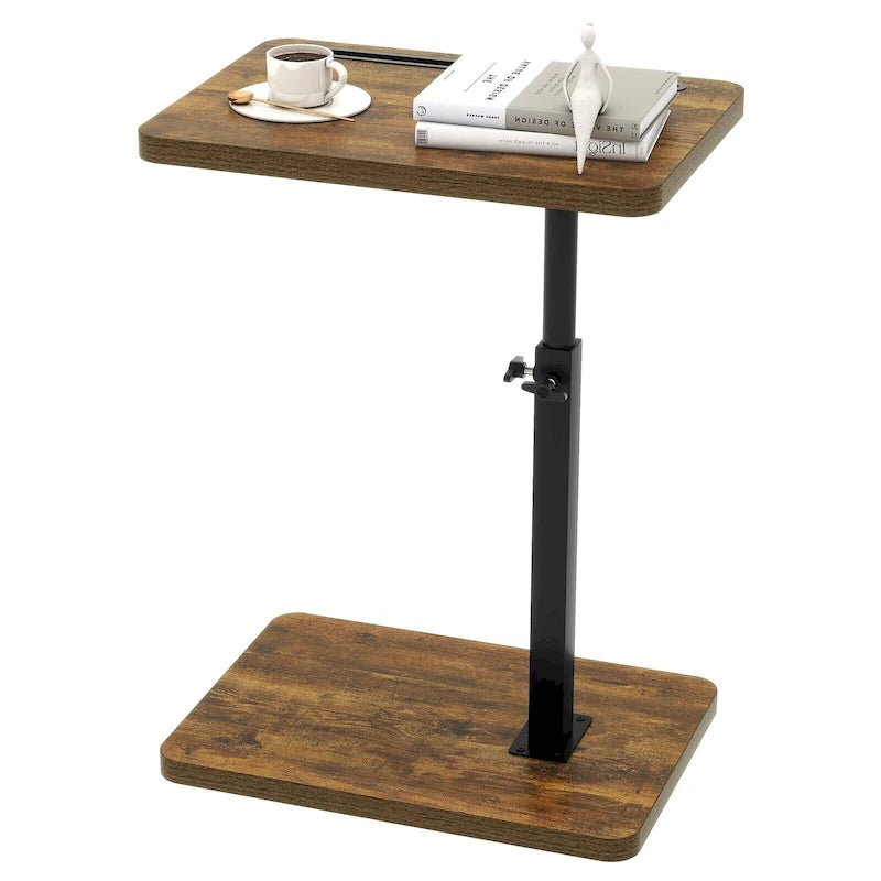 Table d'appoint réglable en forme de C avec rotation à 360° et fente pour téléphone pour canapé/lit