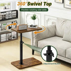 Table d'appoint réglable en forme de C avec rotation à 360° et fente pour téléphone pour canapé/lit