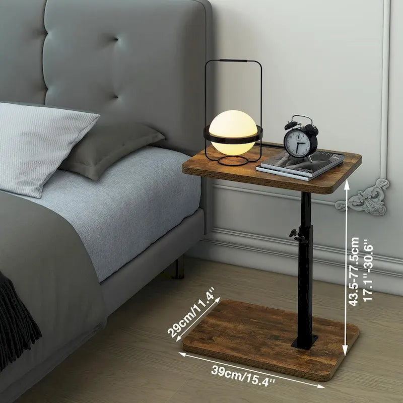 Table d'appoint réglable en forme de C avec rotation à 360° et fente pour téléphone pour canapé/lit