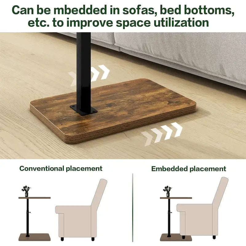 Table d'appoint réglable en forme de C avec rotation à 360° et fente pour téléphone pour canapé/lit