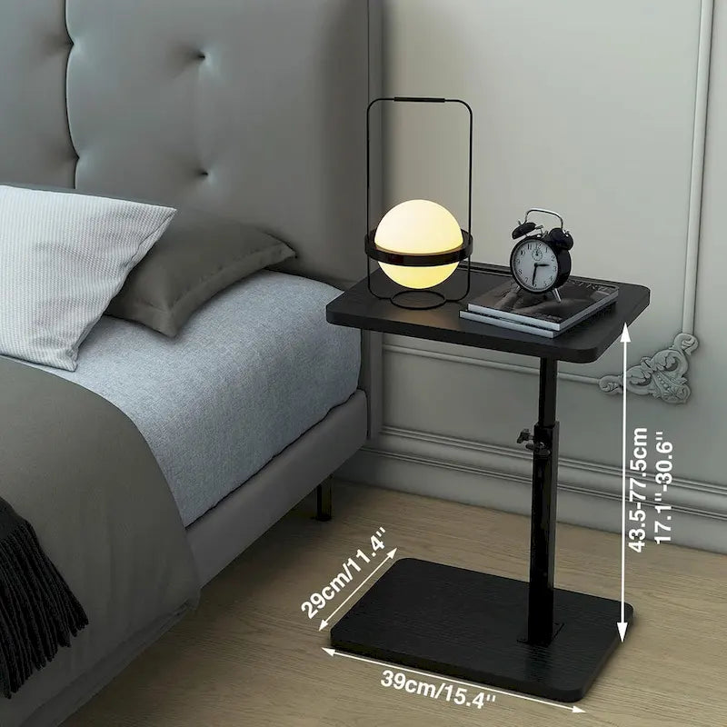 Table d'appoint réglable en forme de C avec rotation à 360° et fente pour téléphone pour canapé/lit