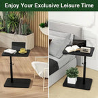 Table d'appoint réglable en forme de C avec rotation à 360° et fente pour téléphone pour canapé/lit