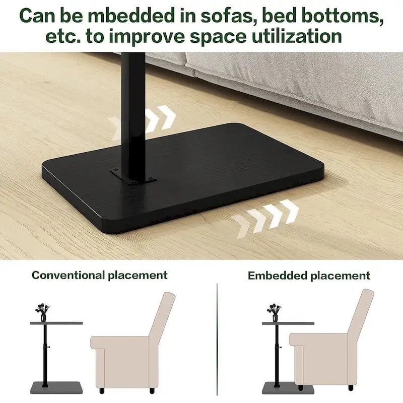 Table d'appoint réglable en forme de C avec rotation à 360° et fente pour téléphone pour canapé/lit