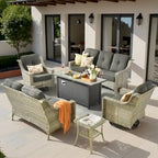 Ensemble de mobilier de jardin en résine tressée XIZZI 6 pièces avec table foyer