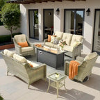 Ensemble de mobilier de jardin en résine tressée XIZZI 6 pièces avec table foyer