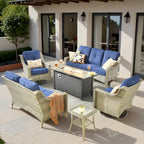 Ensemble de mobilier de jardin en résine tressée XIZZI 6 pièces avec table foyer