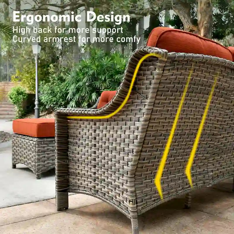Ensemble de mobilier de jardin en résine tressée XIZZI 6 pièces avec table foyer