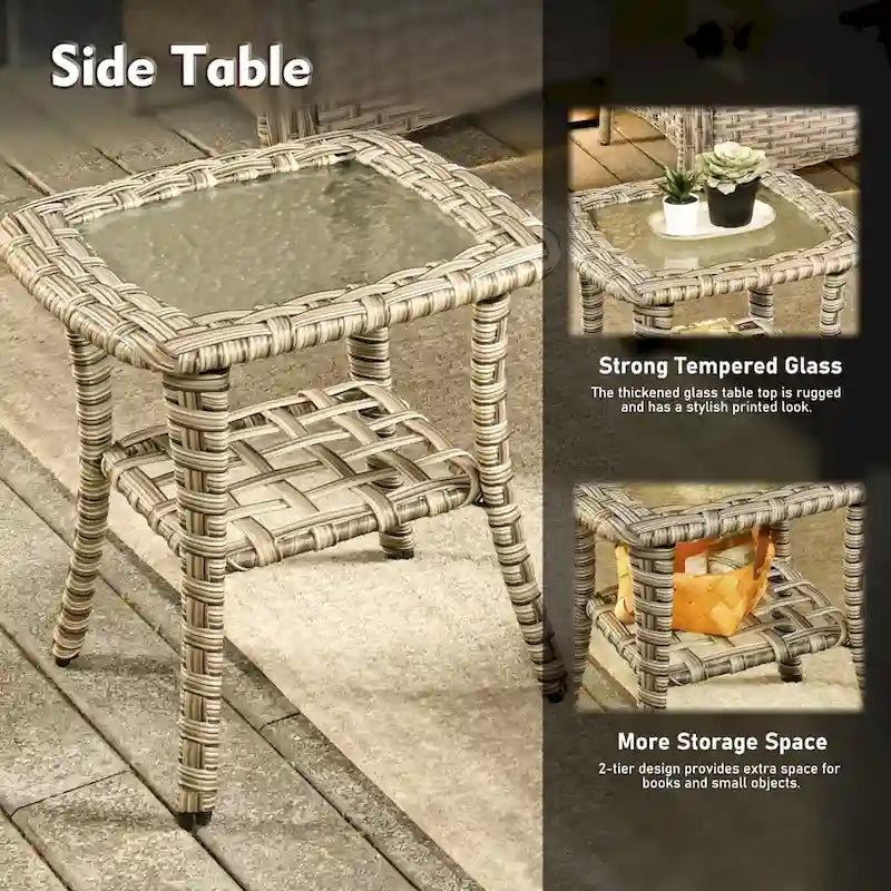 Ensemble de mobilier de jardin en résine tressée XIZZI 6 pièces avec table foyer