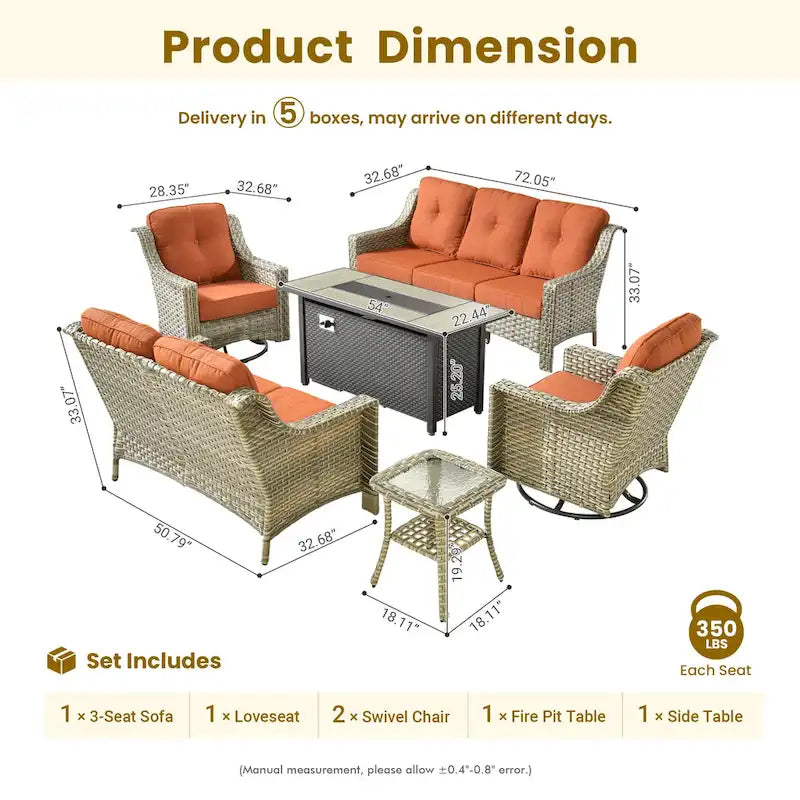Ensemble de mobilier de jardin en résine tressée XIZZI 6 pièces avec table foyer
