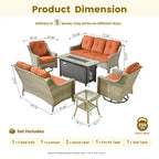 Ensemble de mobilier de jardin en résine tressée XIZZI 6 pièces avec table foyer