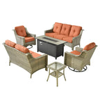 Ensemble de mobilier de jardin en résine tressée XIZZI 6 pièces avec table foyer