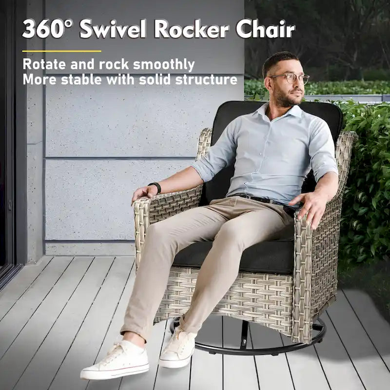 Ensemble de mobilier de jardin en résine tressée XIZZI 6 pièces avec table foyer
