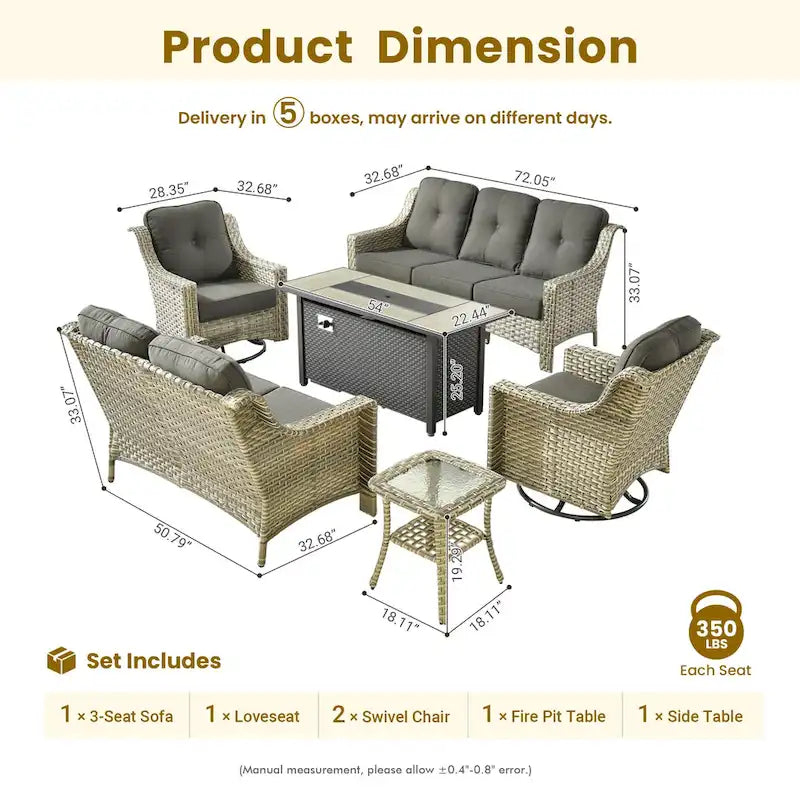 Ensemble de mobilier de jardin en résine tressée XIZZI 6 pièces avec table foyer