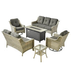 Ensemble de mobilier de jardin en résine tressée XIZZI 6 pièces avec table foyer