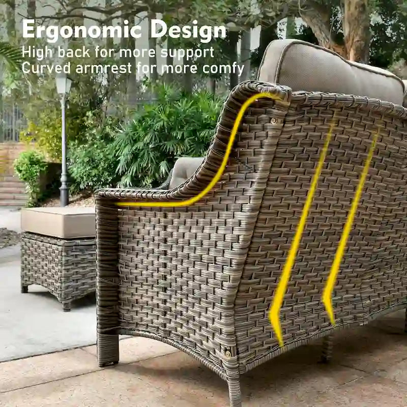 Ensemble de mobilier de jardin en résine tressée XIZZI 6 pièces avec table foyer