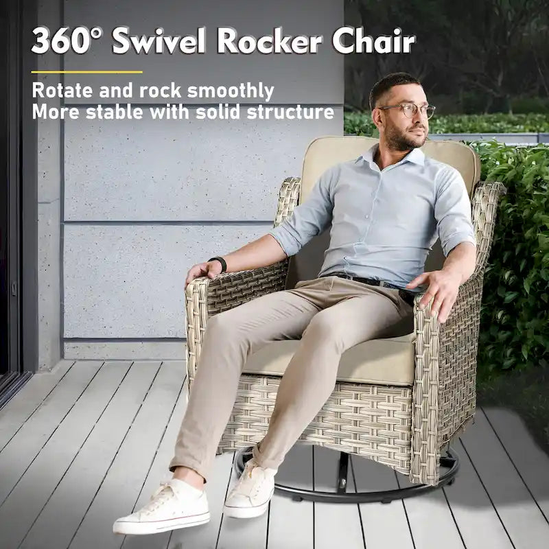 Ensemble de mobilier de jardin en résine tressée XIZZI 6 pièces avec table foyer
