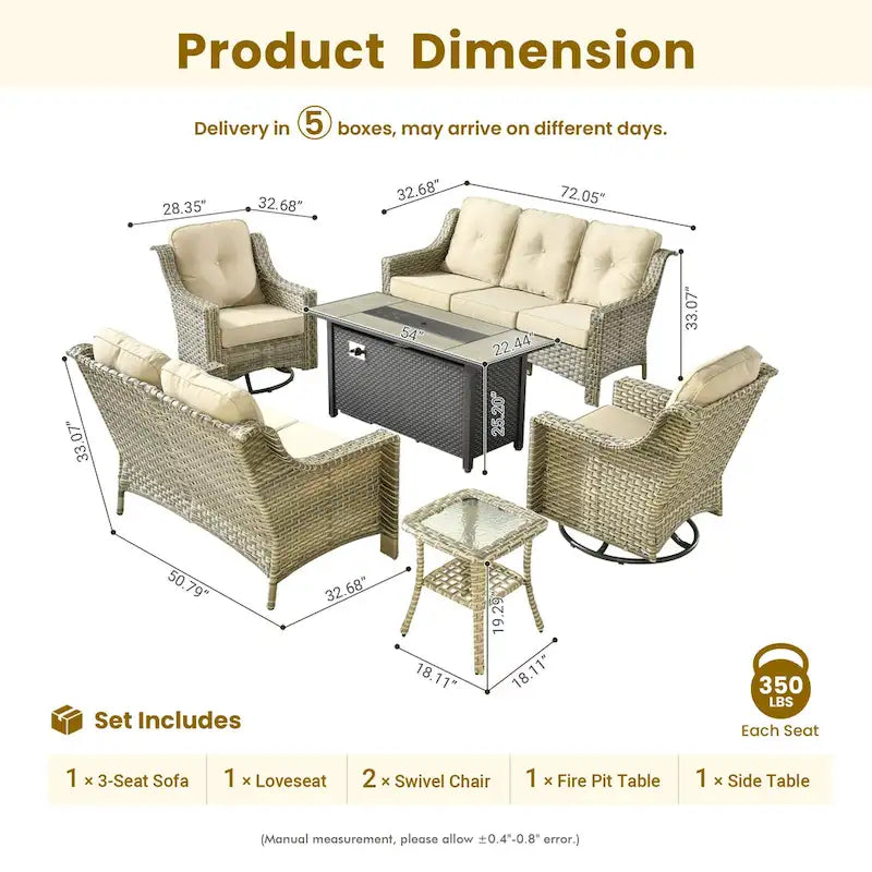 Ensemble de mobilier de jardin en résine tressée XIZZI 6 pièces avec table foyer