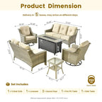 Ensemble de mobilier de jardin en résine tressée XIZZI 6 pièces avec table foyer