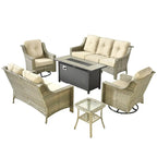 Ensemble de mobilier de jardin en résine tressée XIZZI 6 pièces avec table foyer