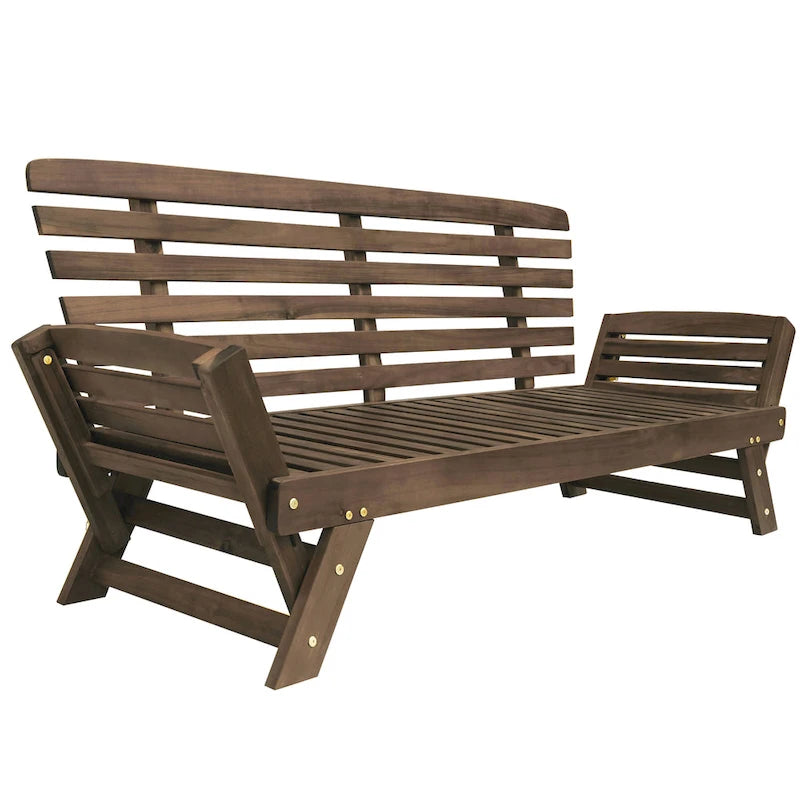 Canapé-lit de jardin en bois réglable avec coussins