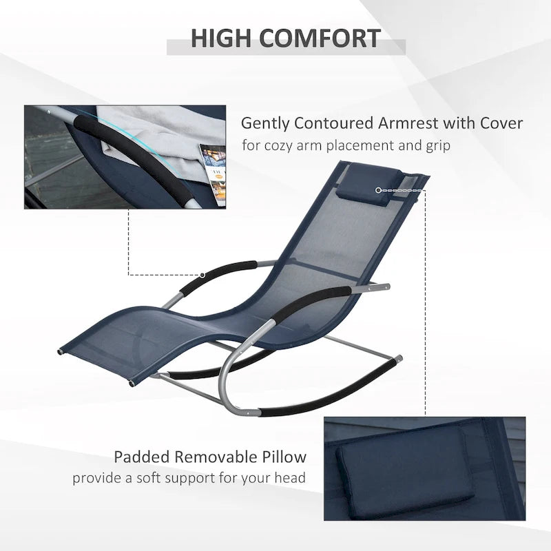 Fauteuil à bascule zéro gravité Outsunny, chaise longue d'extérieur inclinable avec coussin amovible