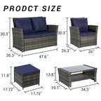 Ensemble de mobilier de jardin en résine tressée 6 pièces avec table basse et pouf en verre trempé