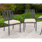 Ensemble de deux chaises de salle à manger empilables d'extérieur en aluminium gris foncé avec coussin beige