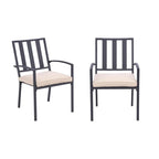 Ensemble de deux chaises de salle à manger empilables d'extérieur en aluminium gris foncé avec coussin beige