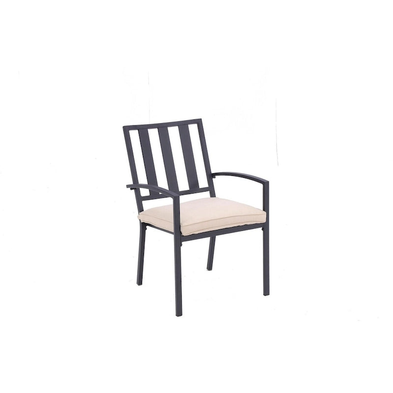 Ensemble de deux chaises de salle à manger empilables d'extérieur en aluminium gris foncé avec coussin beige