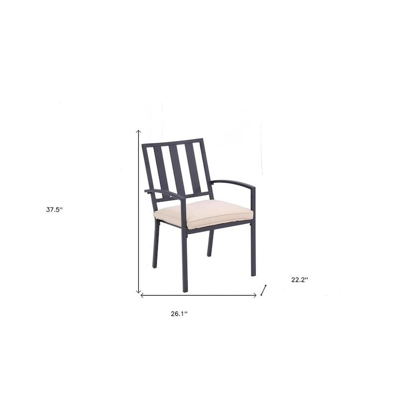 Ensemble de deux chaises de salle à manger empilables d'extérieur en aluminium gris foncé avec coussin beige