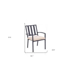 Ensemble de deux chaises de salle à manger empilables d'extérieur en aluminium gris foncé avec coussin beige