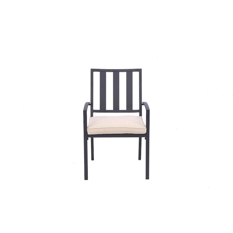 Ensemble de deux chaises de salle à manger empilables d'extérieur en aluminium gris foncé avec coussin beige
